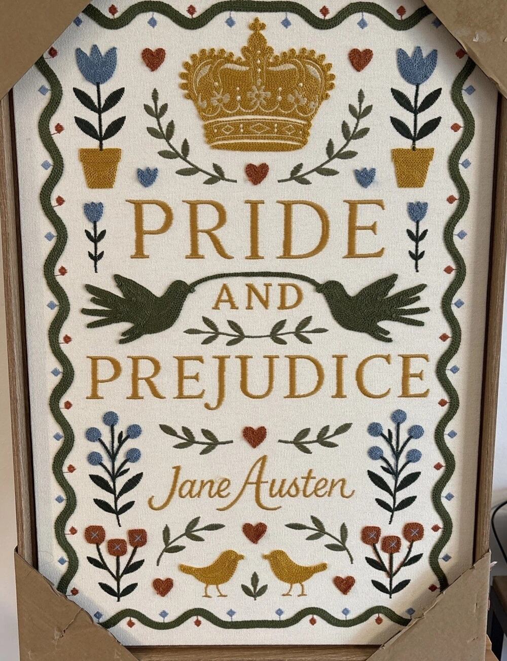NEW BP Home Embroidered Wall Art Jane Austen Pride & Prejudice 18”x26” Large